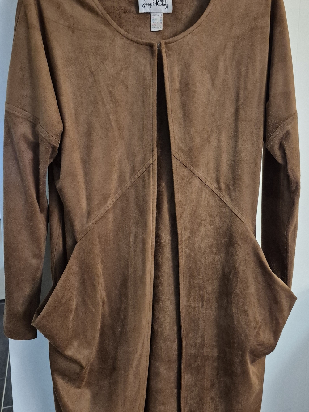 Joseph Ribkoff Brown Suede-Effect Open Front Trench Coat